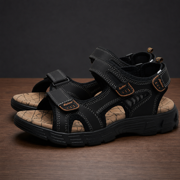 Assisi Adjustable Strap Sport Sandals in Black