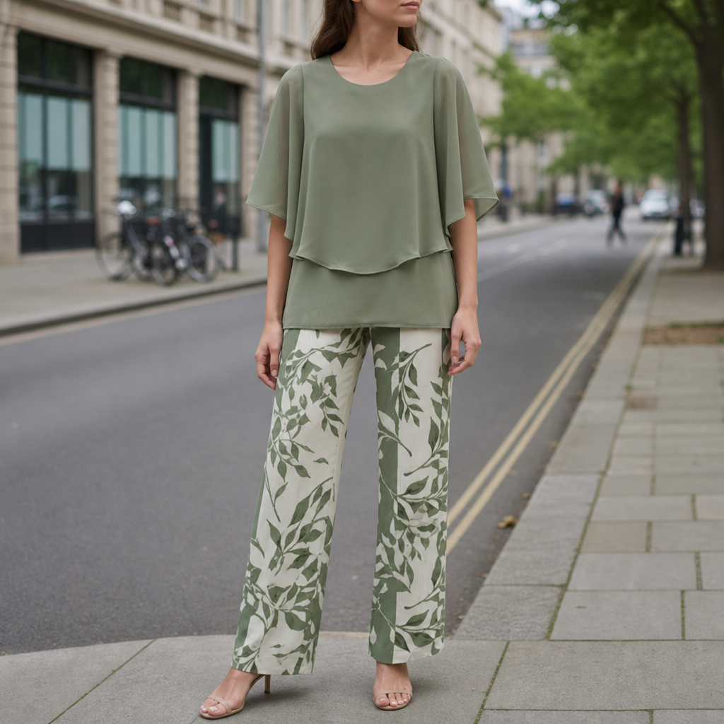 Biot Floral Chiffon Two-Piece Set in Sage Green
