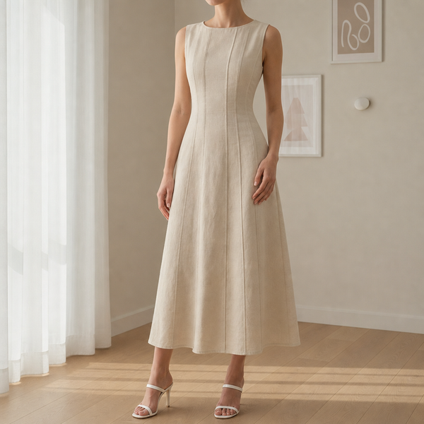 Amarante Linen A-Line Midi Dress in Apricot