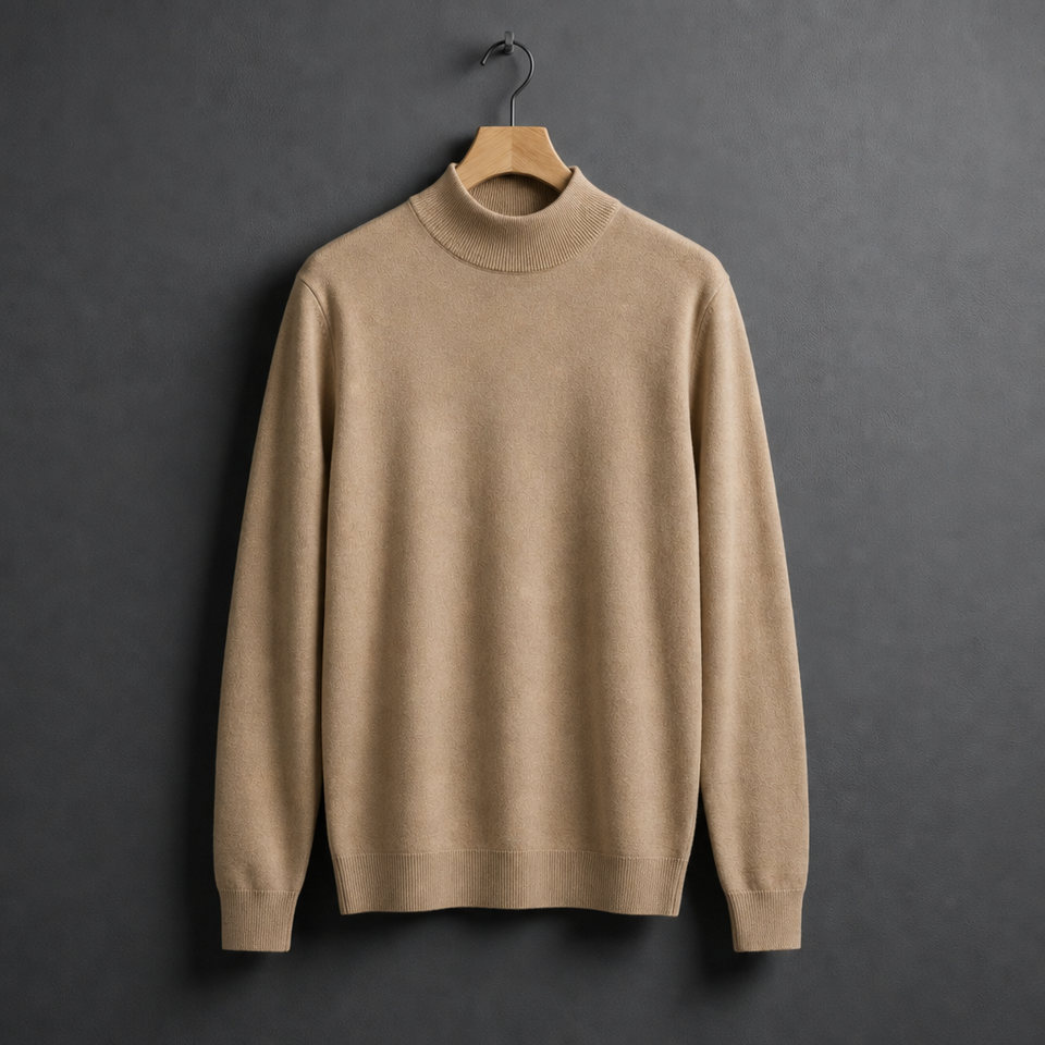 Sagres Mock Neck Cashmere Sweater in Beige