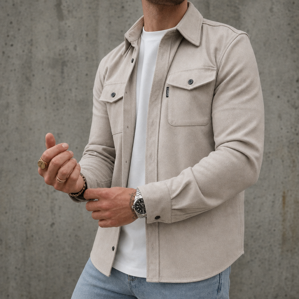 Malaga Slim Fit Shirt Jacket in Beige