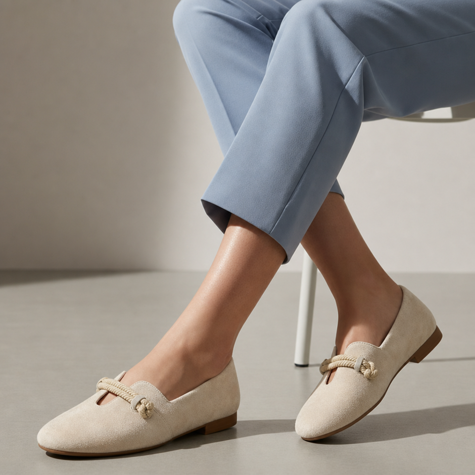 Noto Rope Strap Ballet Flats in Beige