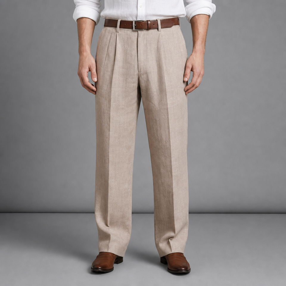 Kythnos Relaxed Linen Trousers in Beige