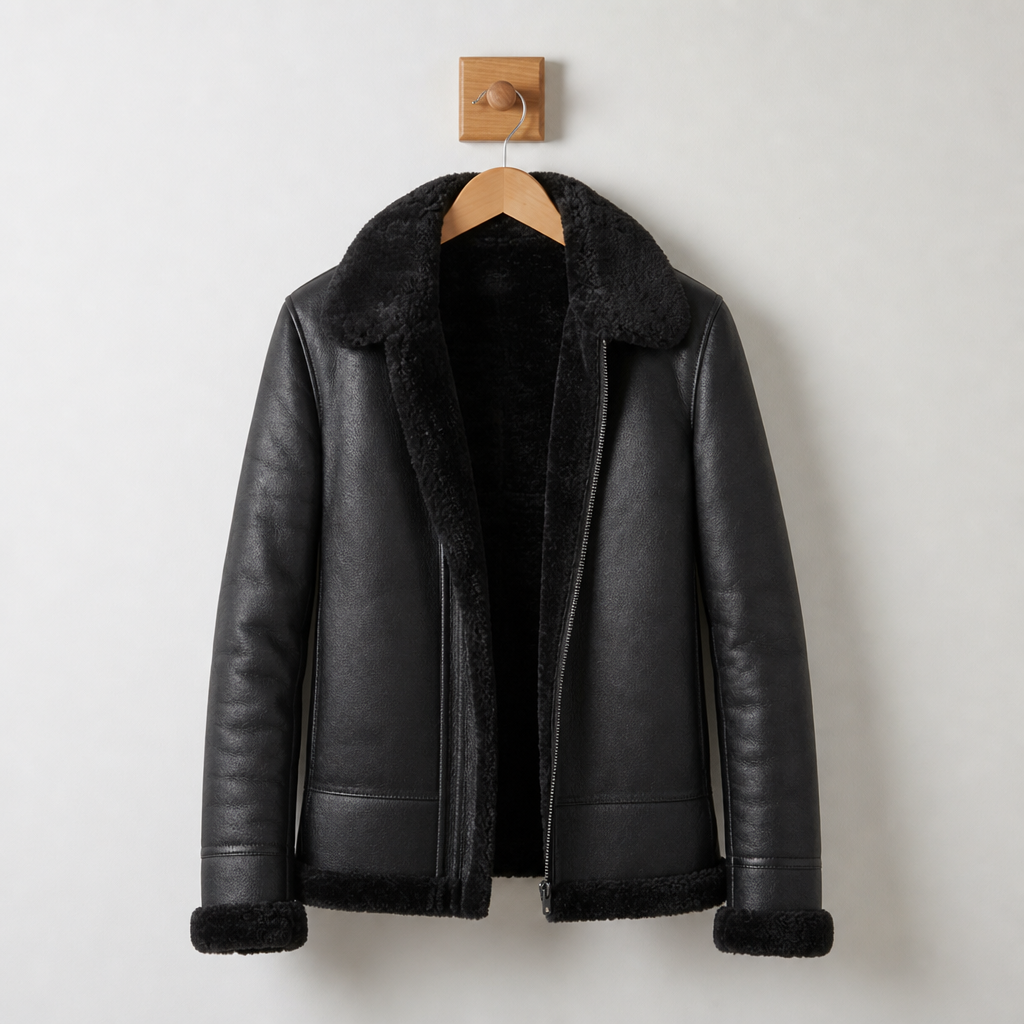 Kakopetria Shearling Leather Jacket in Black
