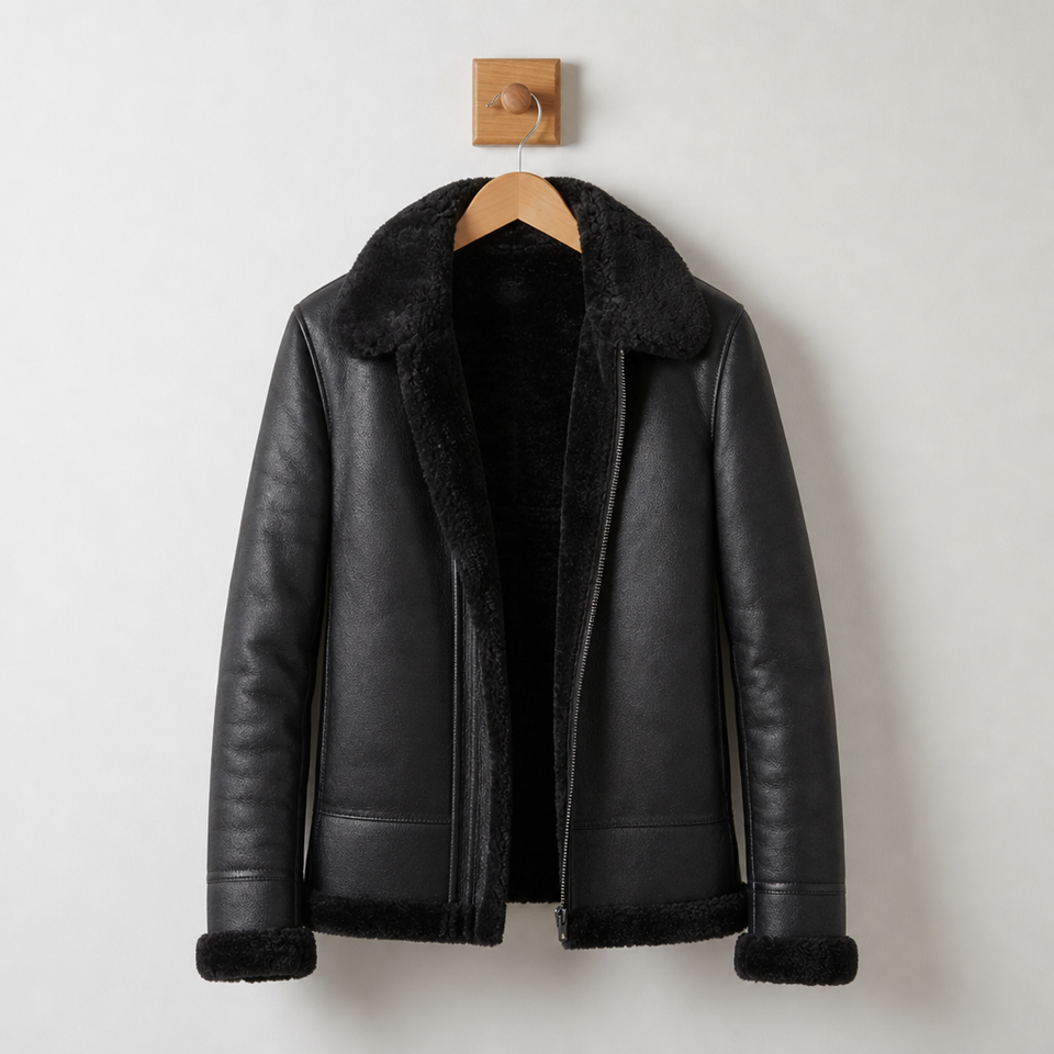 Kakopetria Shearling Leather Jacket in Black