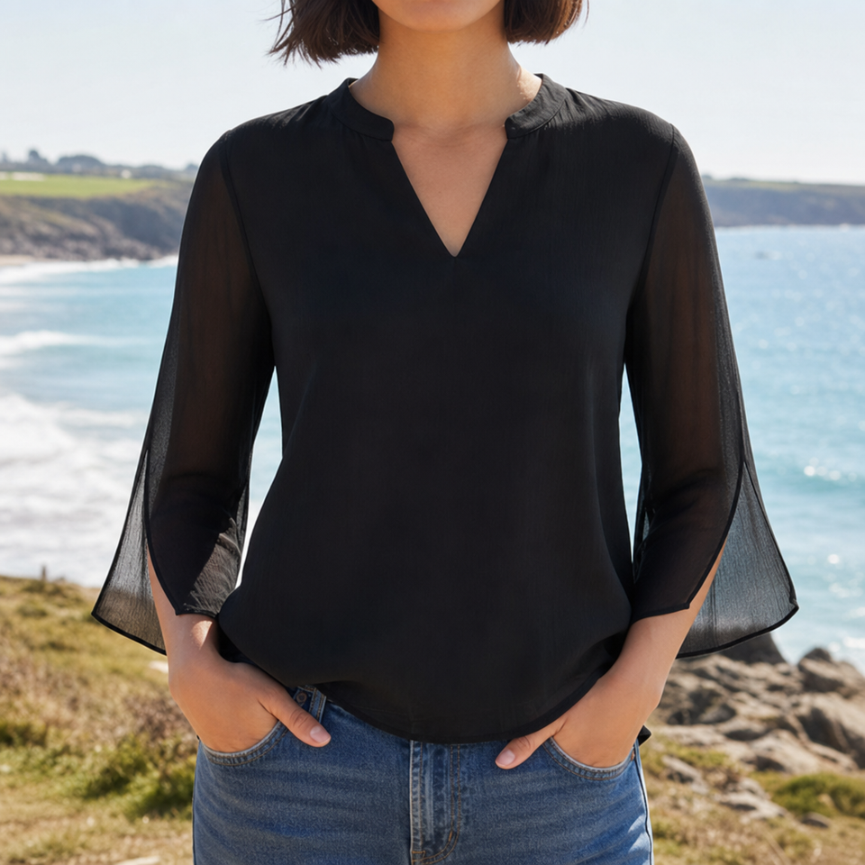 Frigiliana Split Sleeve Tunic Blouse in Black