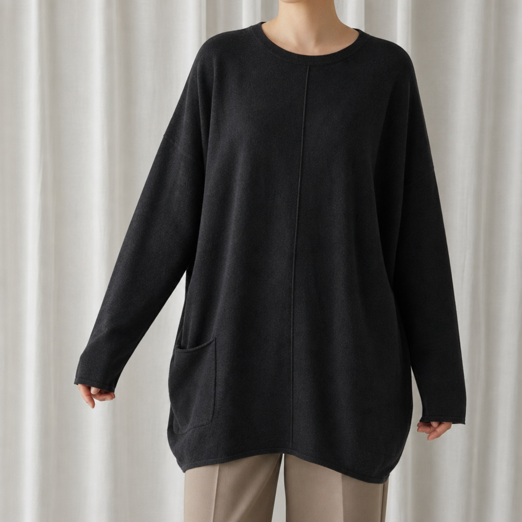 Monsaraz Relaxed Pocket Tunic Sweater in Black