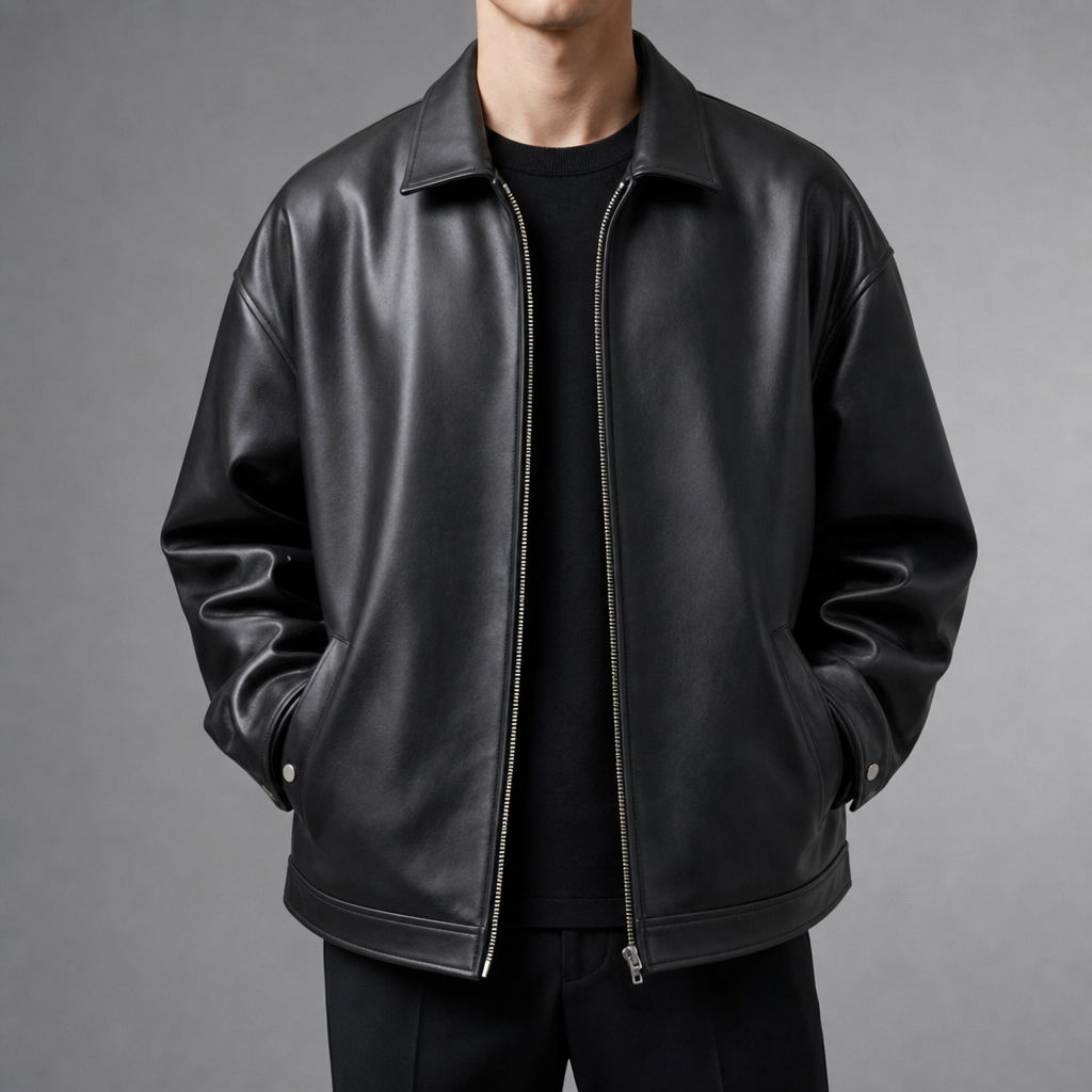 Kyrenia Oversized Leather Bomber in Black