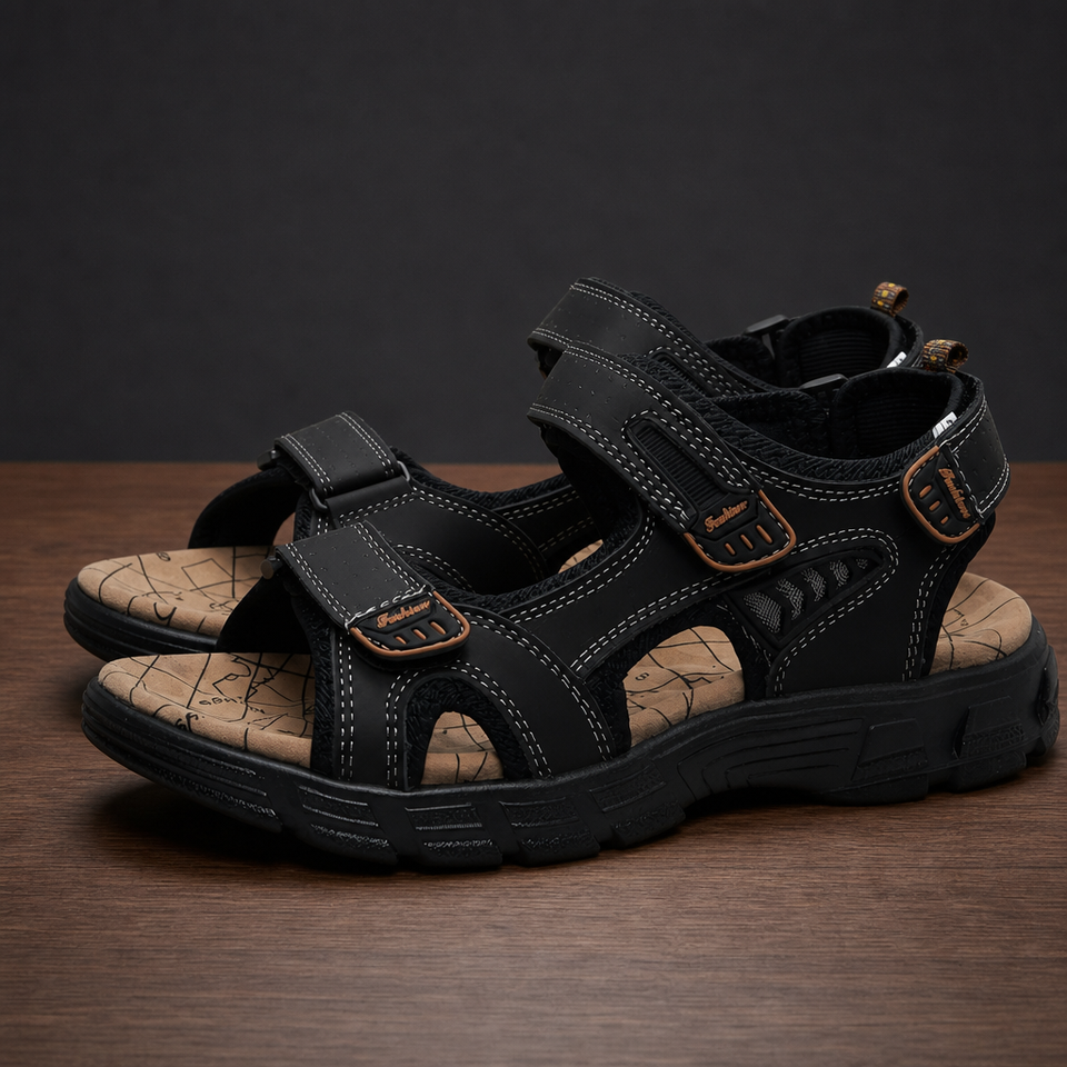 Assisi Adjustable Strap Sport Sandals in Black