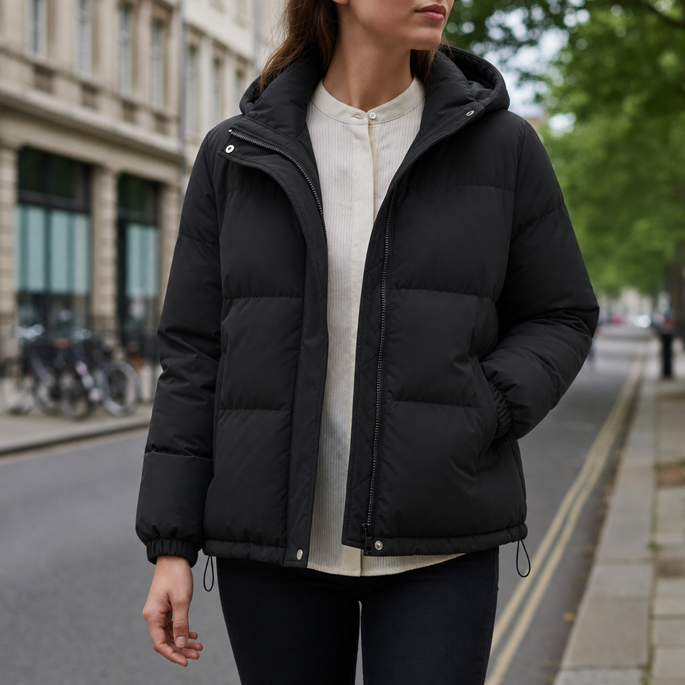 Santa Margherita Hooded Quilted Puffer Jacket in Black