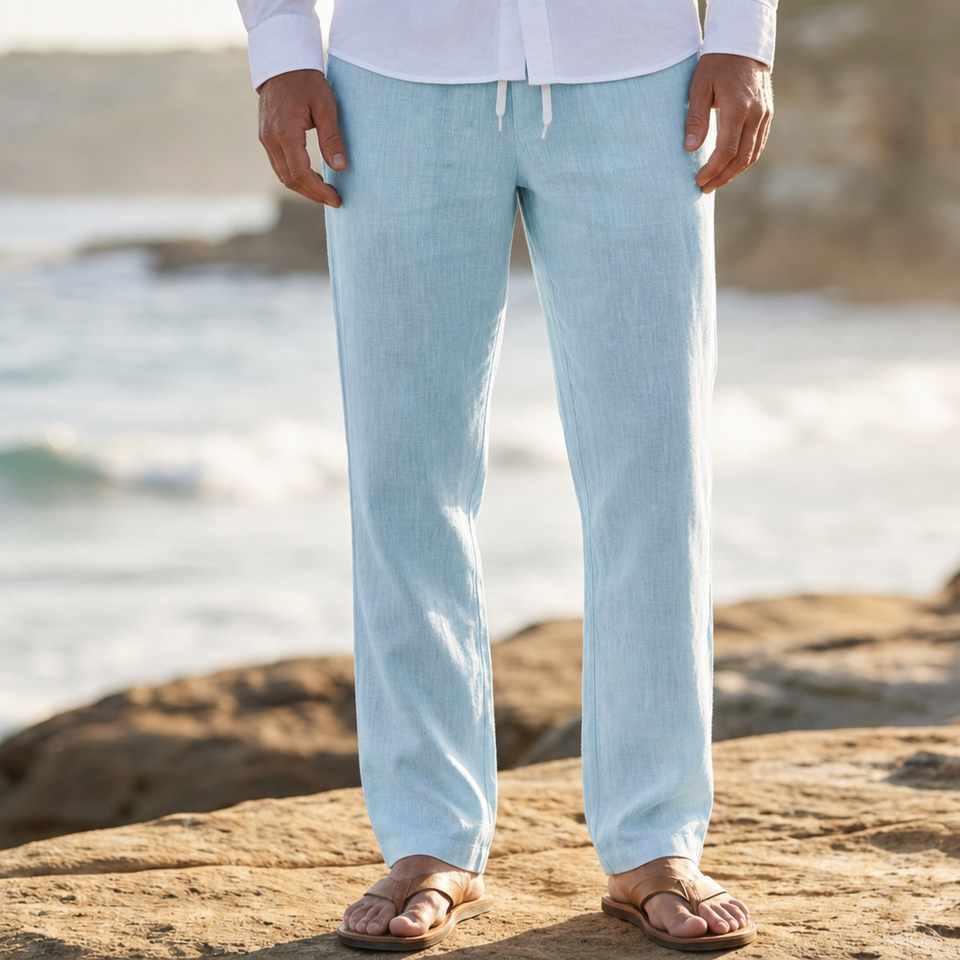 Toledo Linen Drawstring Pants in Powder Blue