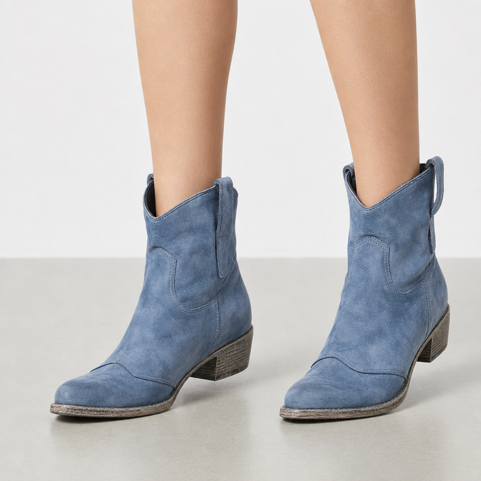 Lucca Vintage Western Ankle Boots in Blue
