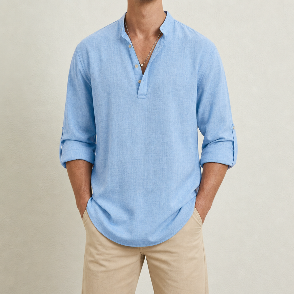 Apt Relaxed Linen Henley Shirt in Blue
