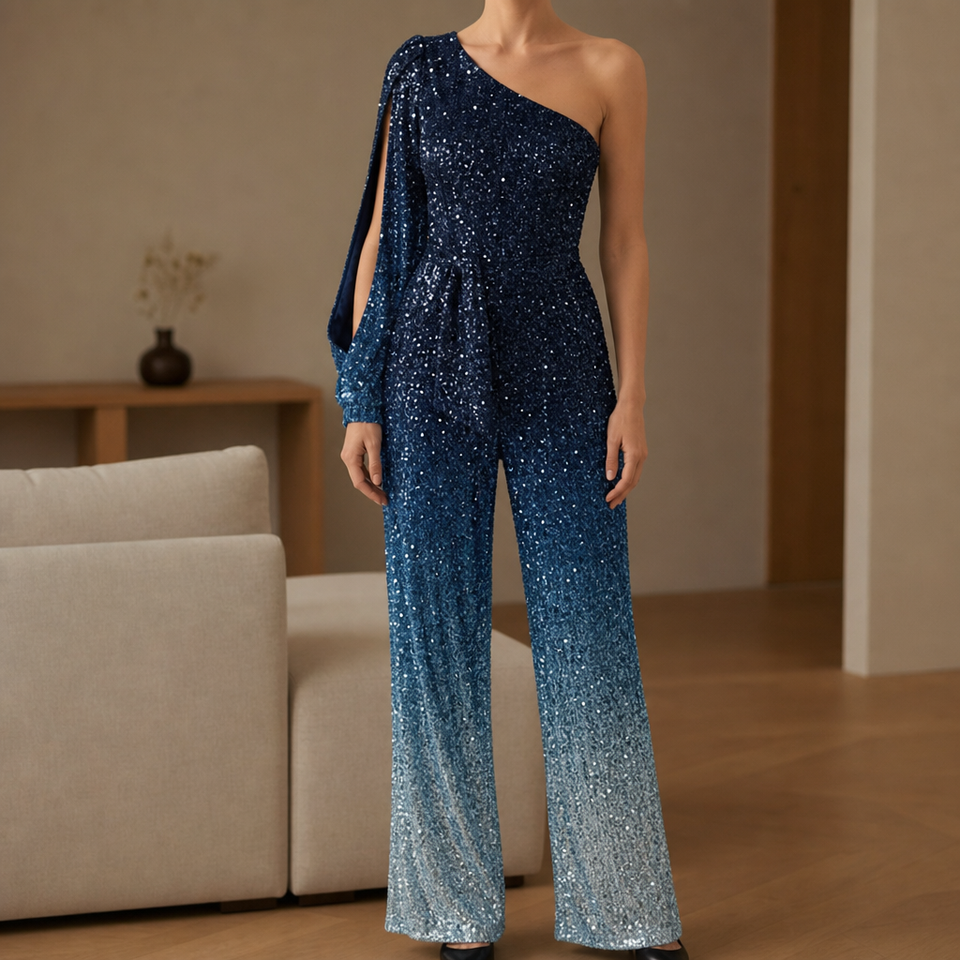 Tinos Sequin Ombre Disco Jumpsuit in Blue