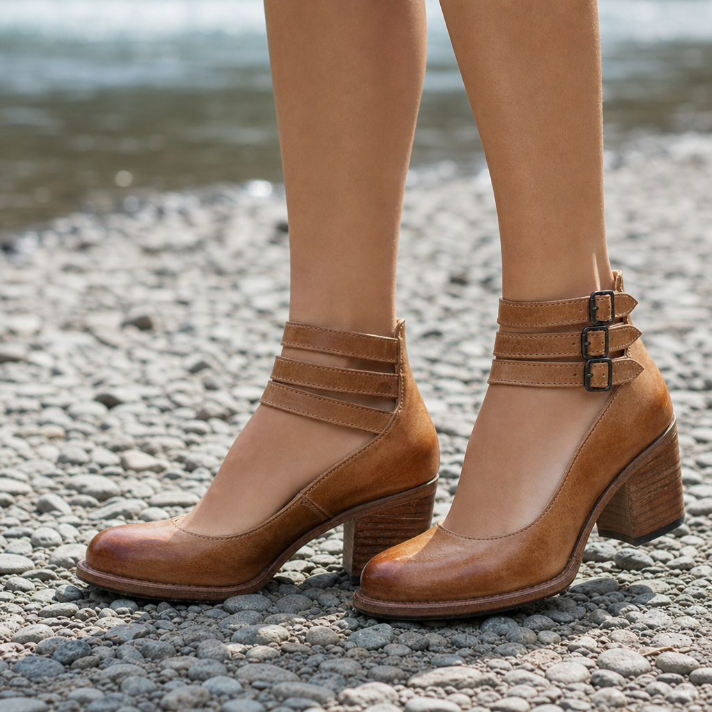 Monsanto Double Buckle Block Heels in Brown