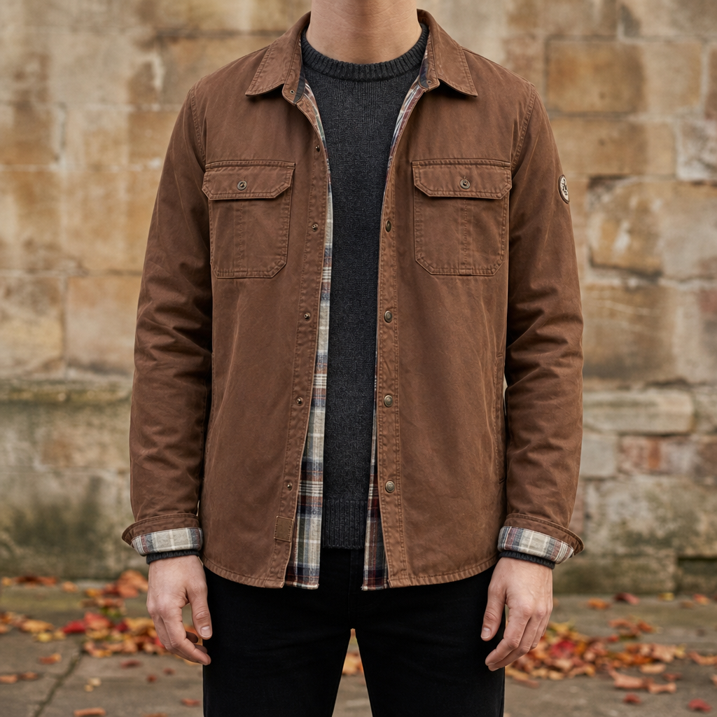 Serifos Flannel Lined Shirt Jacket in Brown