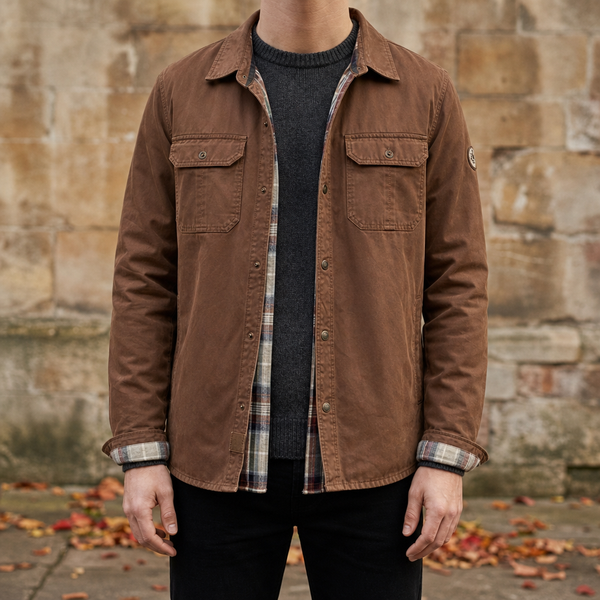 Serifos Flannel Lined Shirt Jacket in Brown