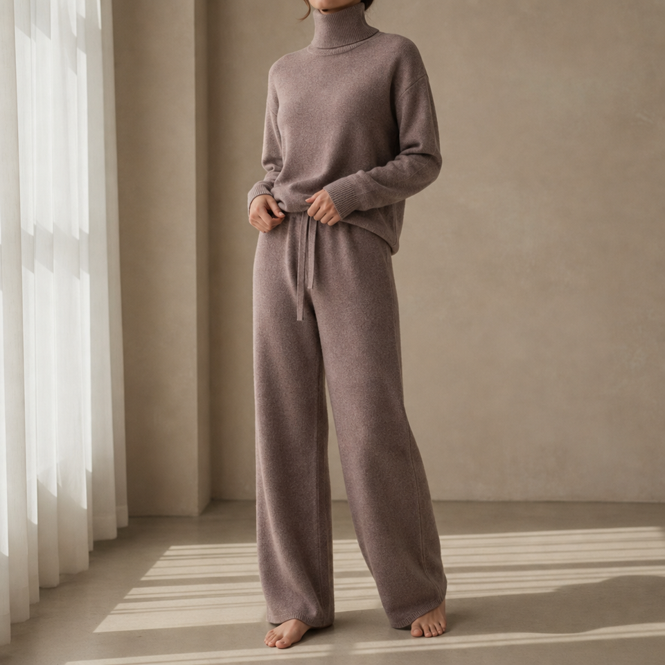 Palamos Turtleneck Knit Lounge Set in Taupe