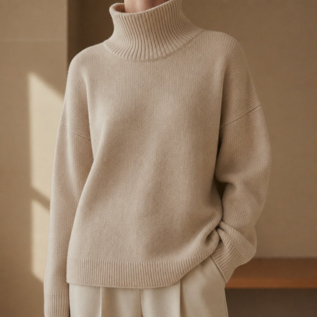 Camogli Oversized Turtleneck Sweater in Camel