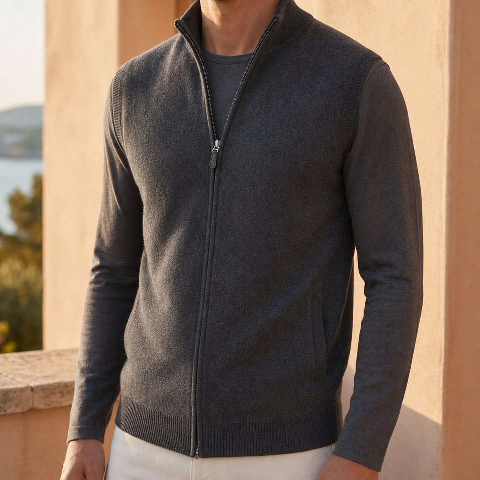 Oviedo Cashmere Zip-Up Vest in Charcoal Gray