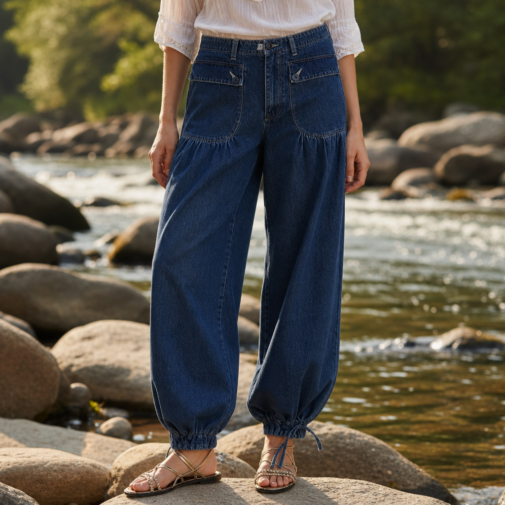 Tinos Denim Balloon Pants in Dark Blue