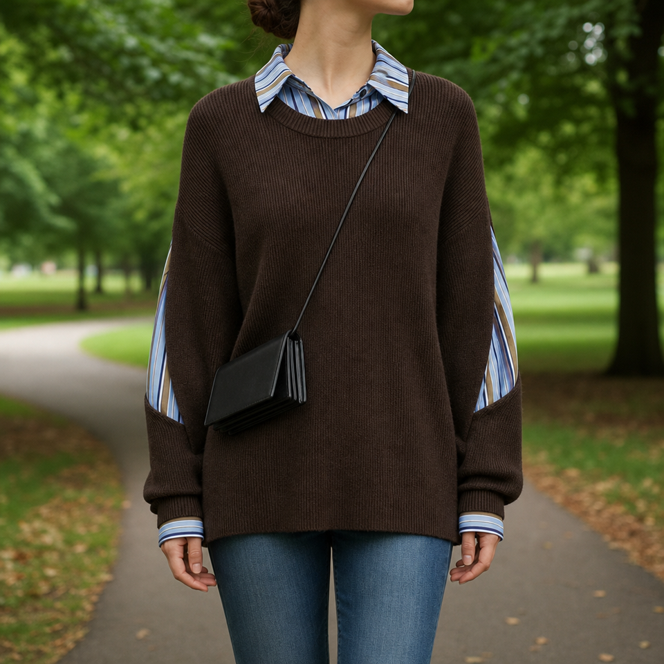 Montpellier Ribbed 2-in-1 Sweater in Dark Brown