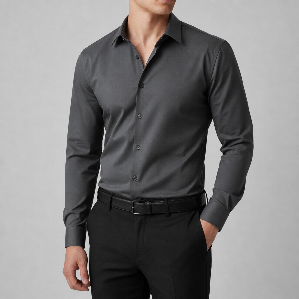 Folegandros Slim Fit Dress Shirt in Dark Gray