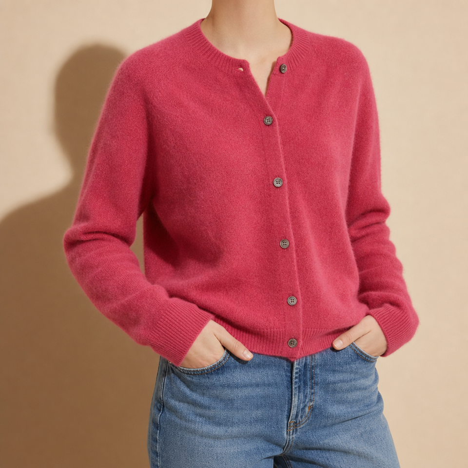Ostuni Knit Button Cardigan in Fuchsia Pink
