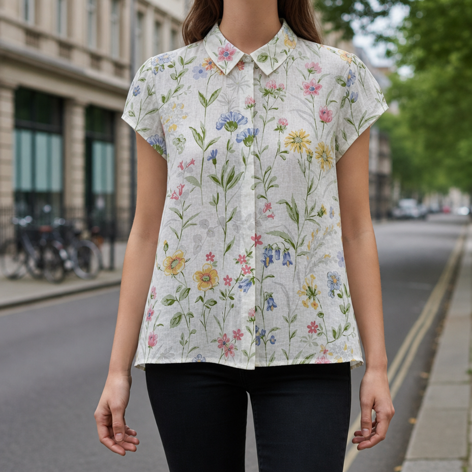 Monsaraz Floral Linen Shirt in White Floral