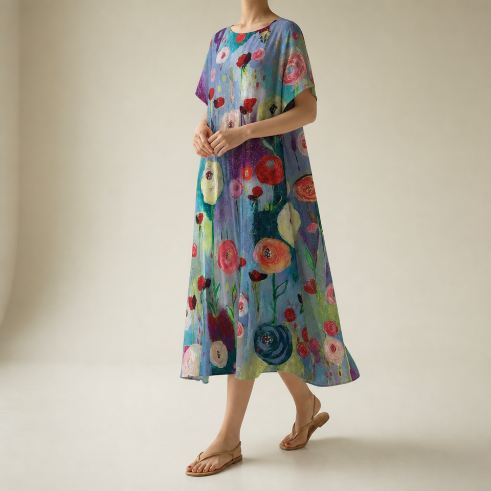 Ragusa Floral Art Print Dress in Multicolor
