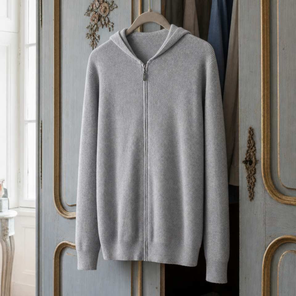 Camogli Ribbed Knit Zip Hoodie in Gray