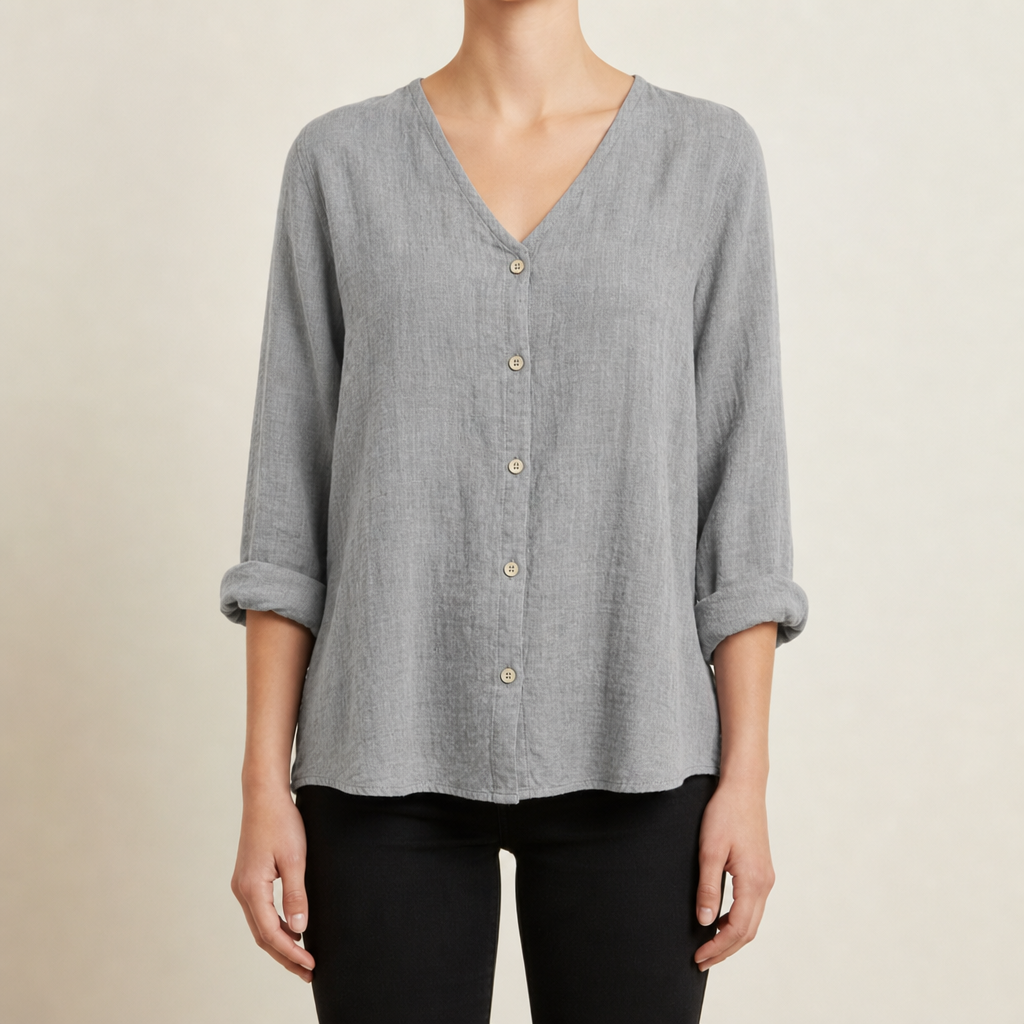 Rab Linen Button-Up Blouse in Gray