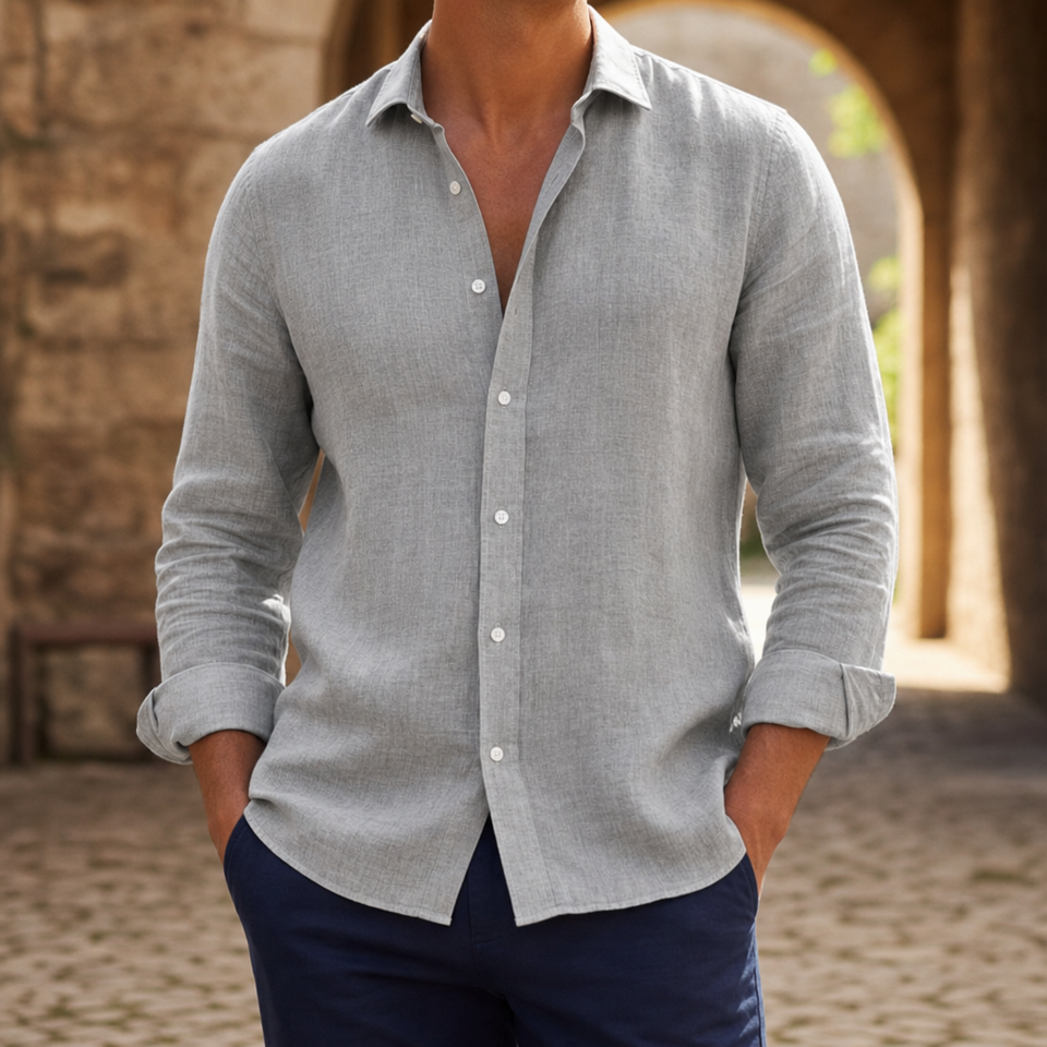 Ubeda Linen Casual Shirt in Gray