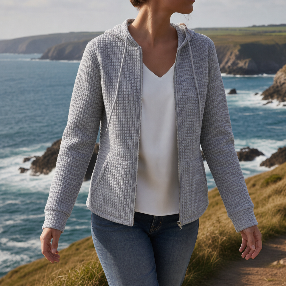 Kefalonia Waffle Knit Zip Hoodie in Gray