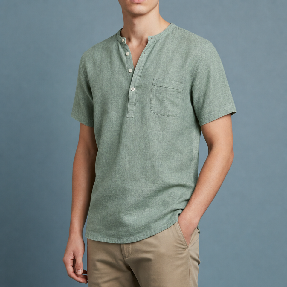 Anzio Linen Henley Shirt in Green