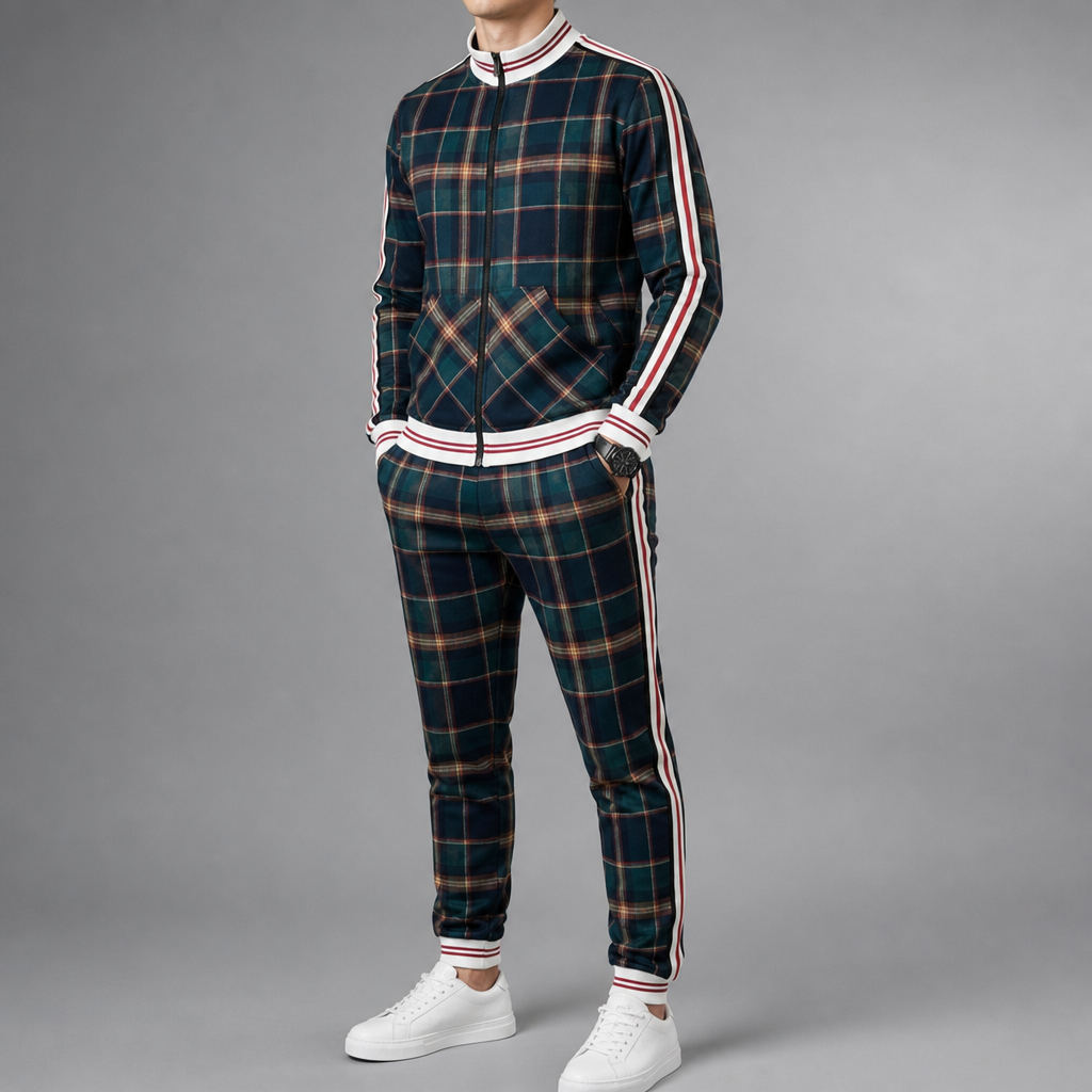 Sitges Plaid Tracksuit Set in Green