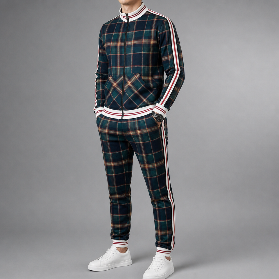 Sitges Plaid Tracksuit Set in Green