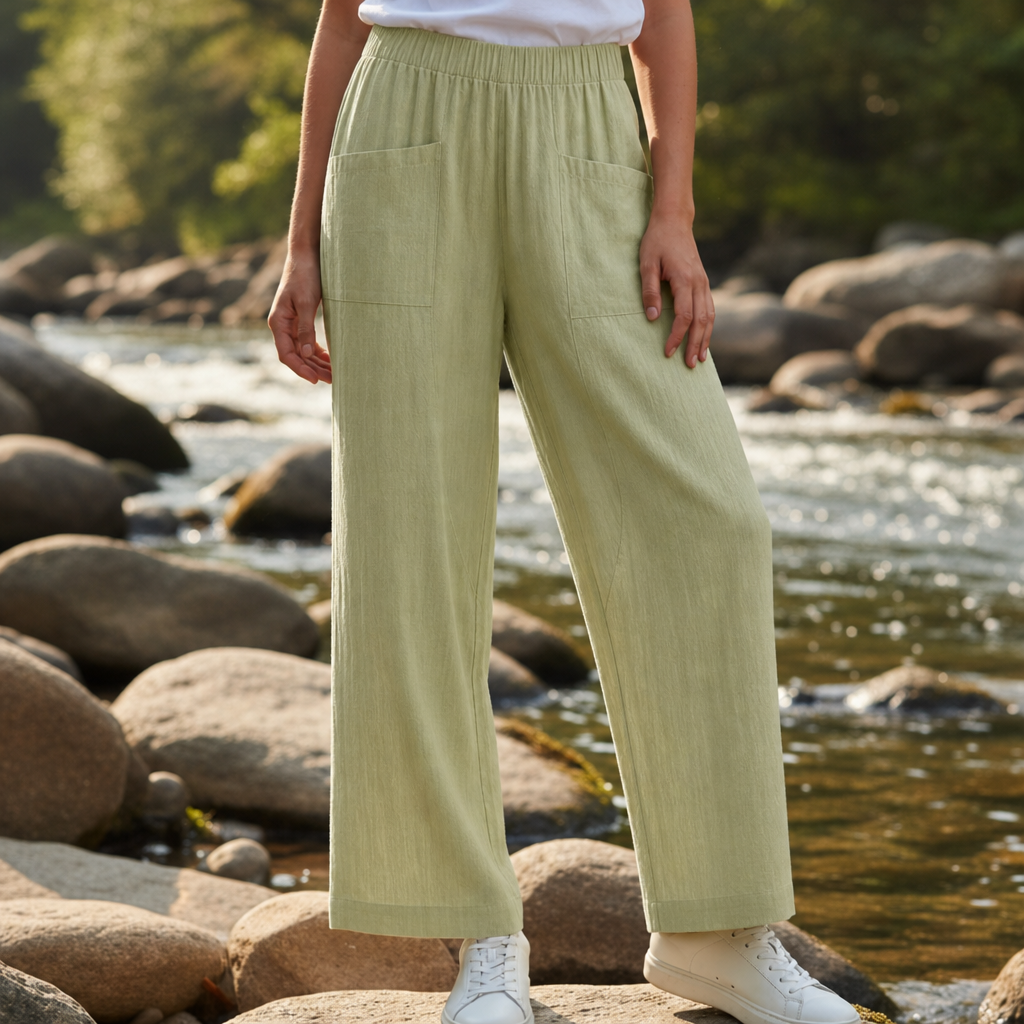 Cassis Relaxed Linen Trousers in Green