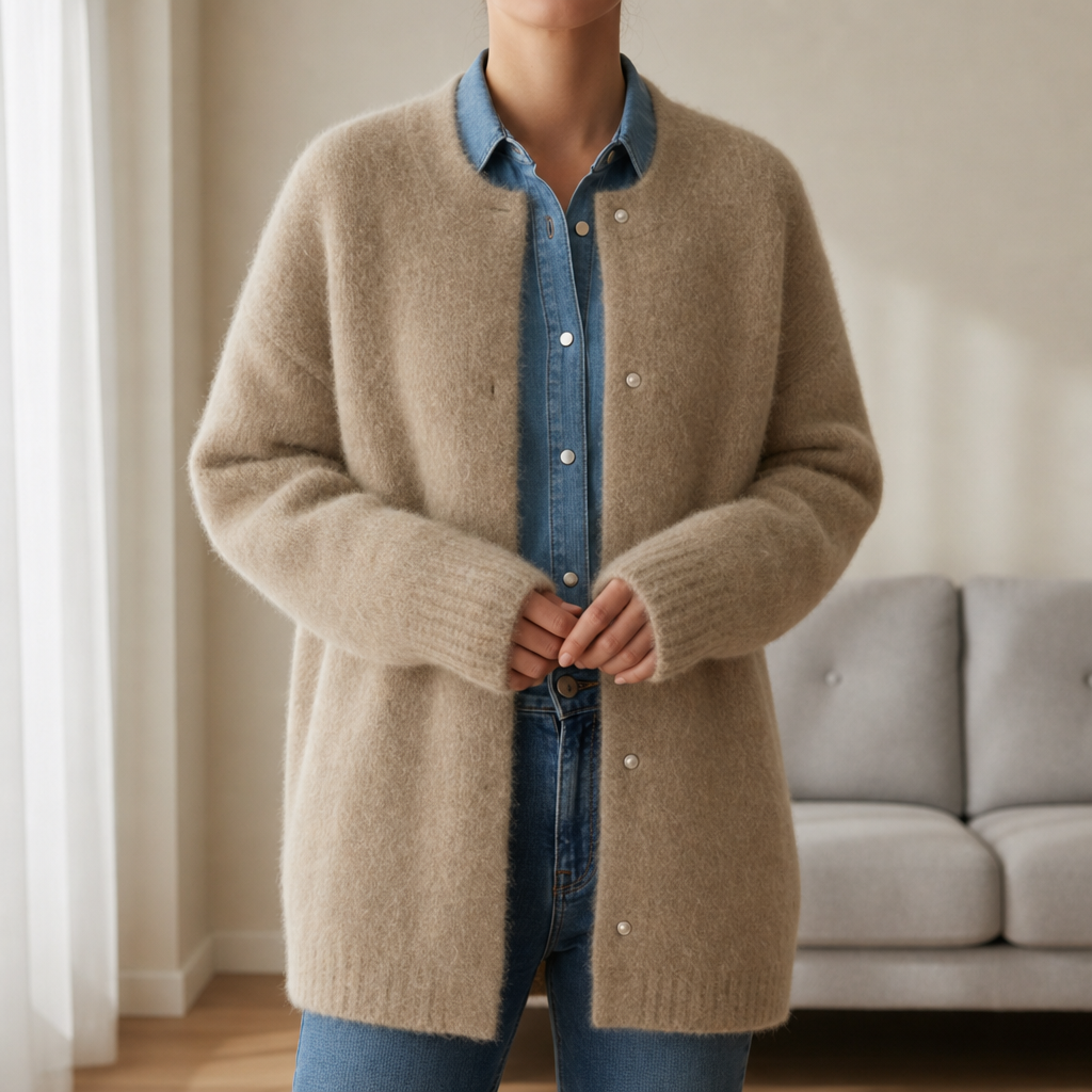 Paros Oversized Fluffy Cardigan in Khaki