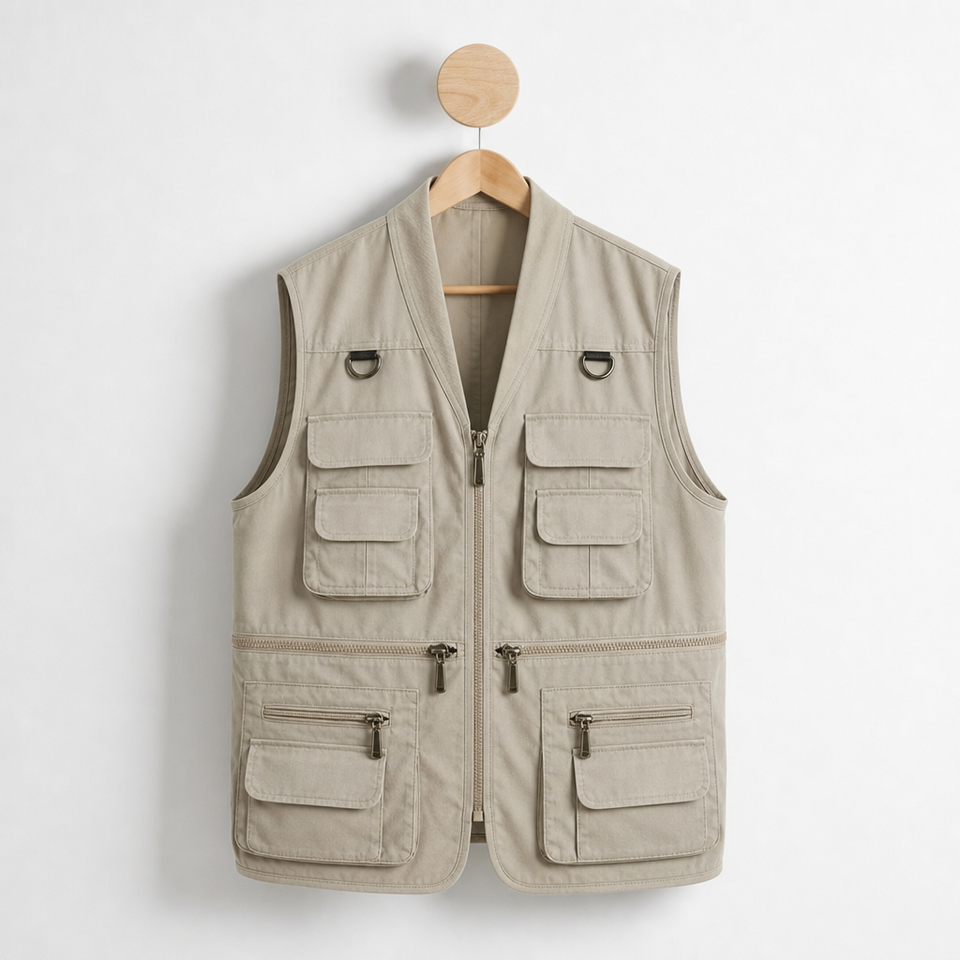 Skopelos Multi-Pocket Cargo Vest in Khaki