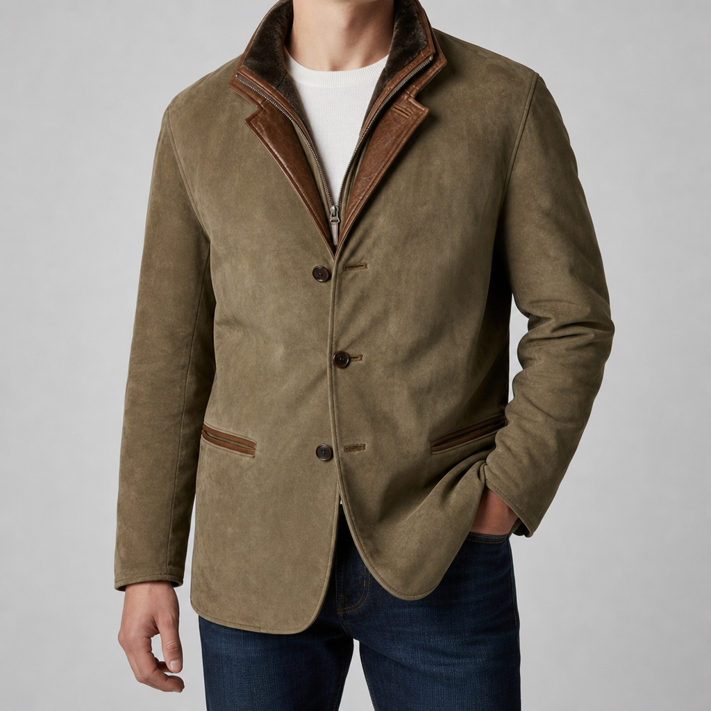 Paros Suede Leather Blazer Jacket in Taupe Brown