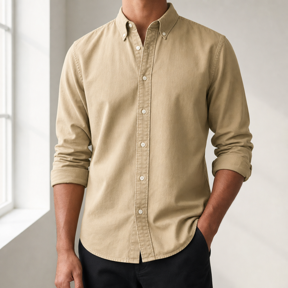 Antibes Classic Button-Down Shirt in Khaki