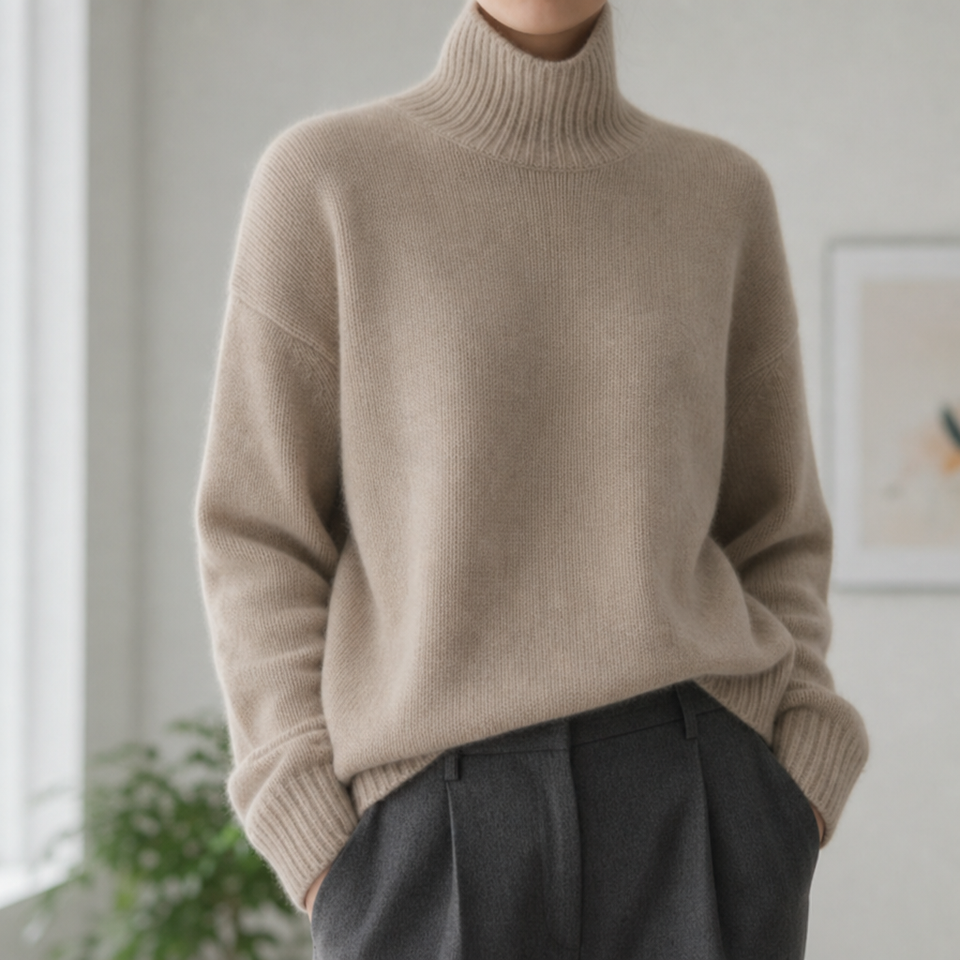Noto Cashmere Turtleneck Sweater in Khaki