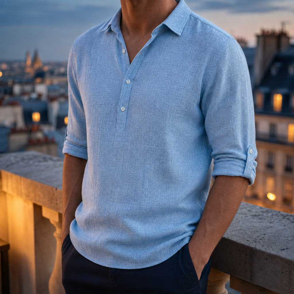Urbino Linen Polo Shirt in Light Blue