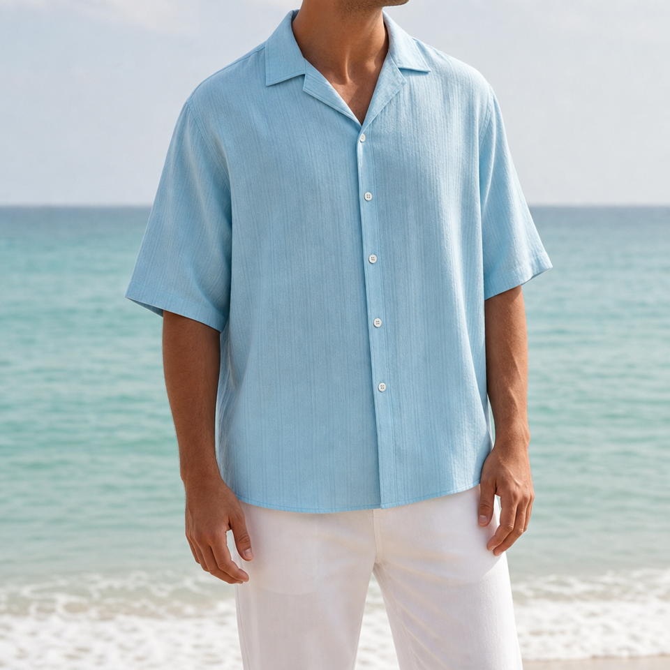 Ierapetra Textured Button-Up Shirt in Light Blue