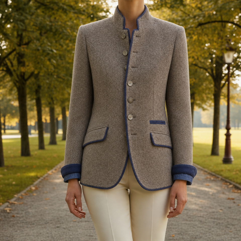 Sliema Stand Collar Tailored Blazer in Taupe Brown