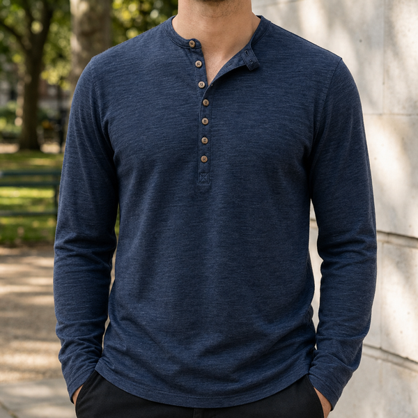 Cortona Long Sleeve Henley Shirt in Navy Blue