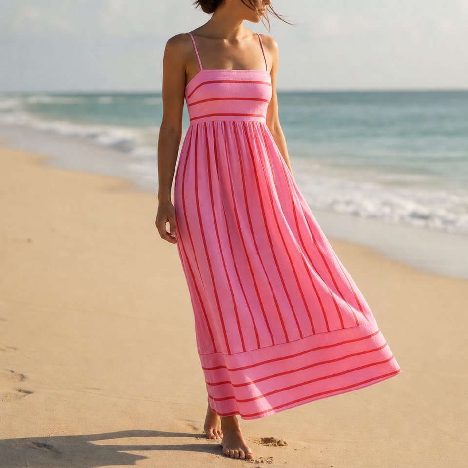 Gaeta Striped Maxi Dress in Pink