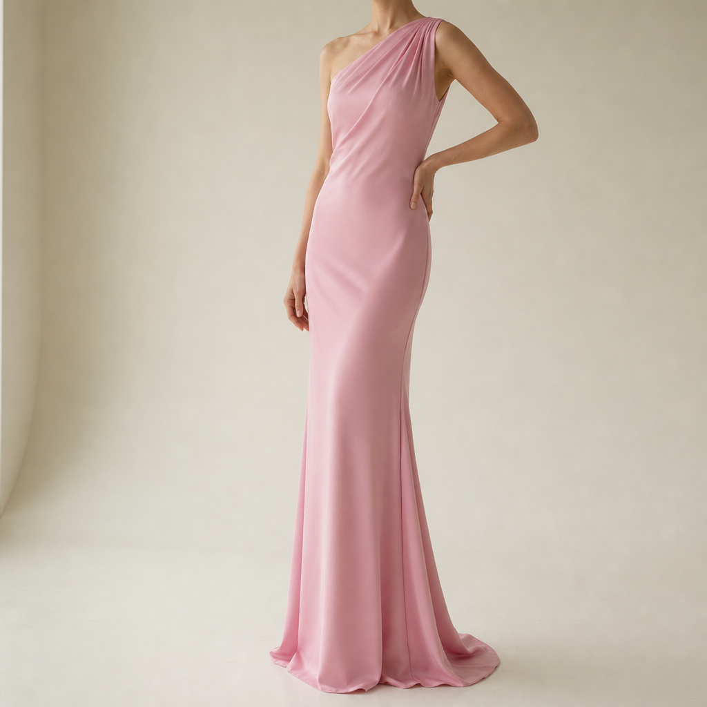 Porto Vecchio One-Shoulder Mermaid Gown in Pink