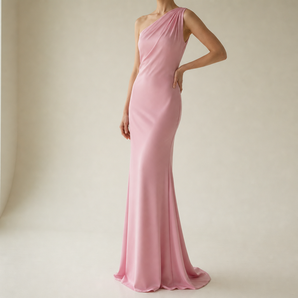 Porto Vecchio One-Shoulder Mermaid Gown in Pink